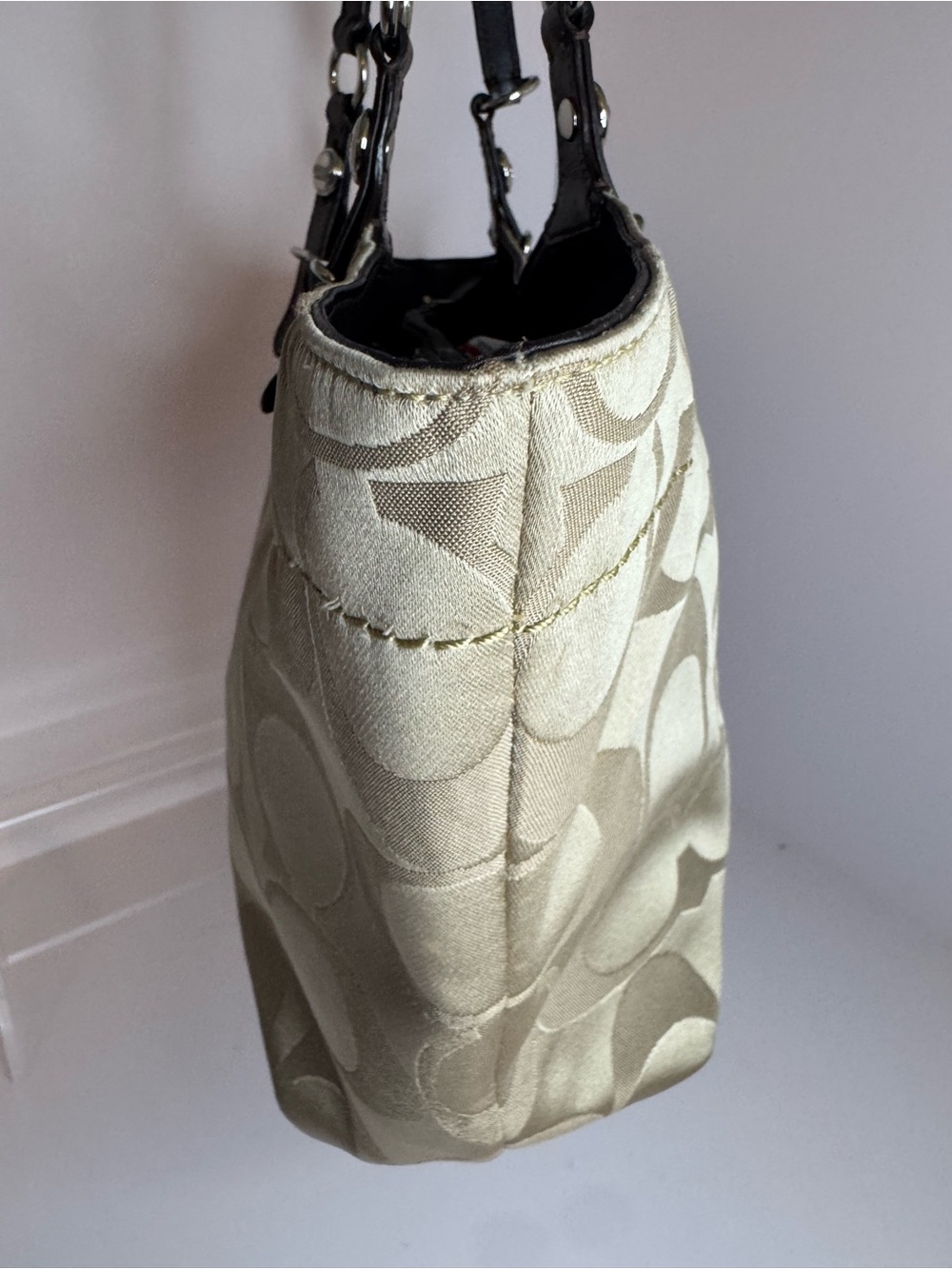 #342 Coach Signature Khaki Canvas Jacquard & Leather Tote Bag - Picture 15 of 16